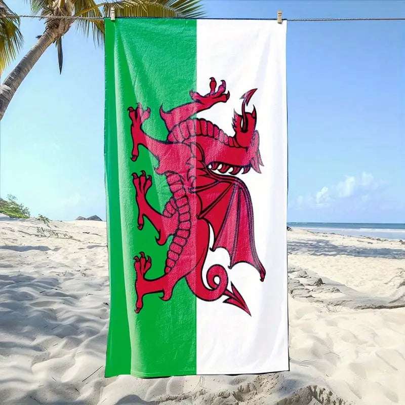 Welsh Flag Beach Towel Large 130cm X 80cm for Beach Holiday Gym Picnic Big Bath Towel Blanket Quick-Dry Microfiber Absorbent Towel FoneFunShop