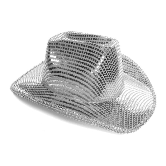 Mirrored Cowboy Hat - Silver Cowgirl Hat with Lightweight Reflective Mirror Ball Effect - Concert Fancy Dress Hen Party Costume - One Size Fits Most Costume Hat FoneFunShop