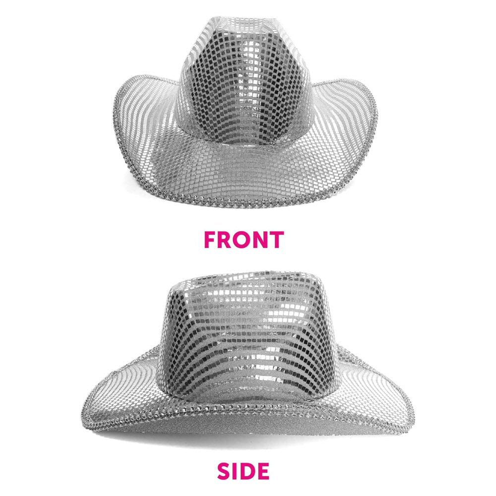 Mirrored Cowboy Hat - Silver Cowgirl Hat with Lightweight Reflective Mirror Ball Effect - One Size Fits Most Cowboy Hat FoneFunShop