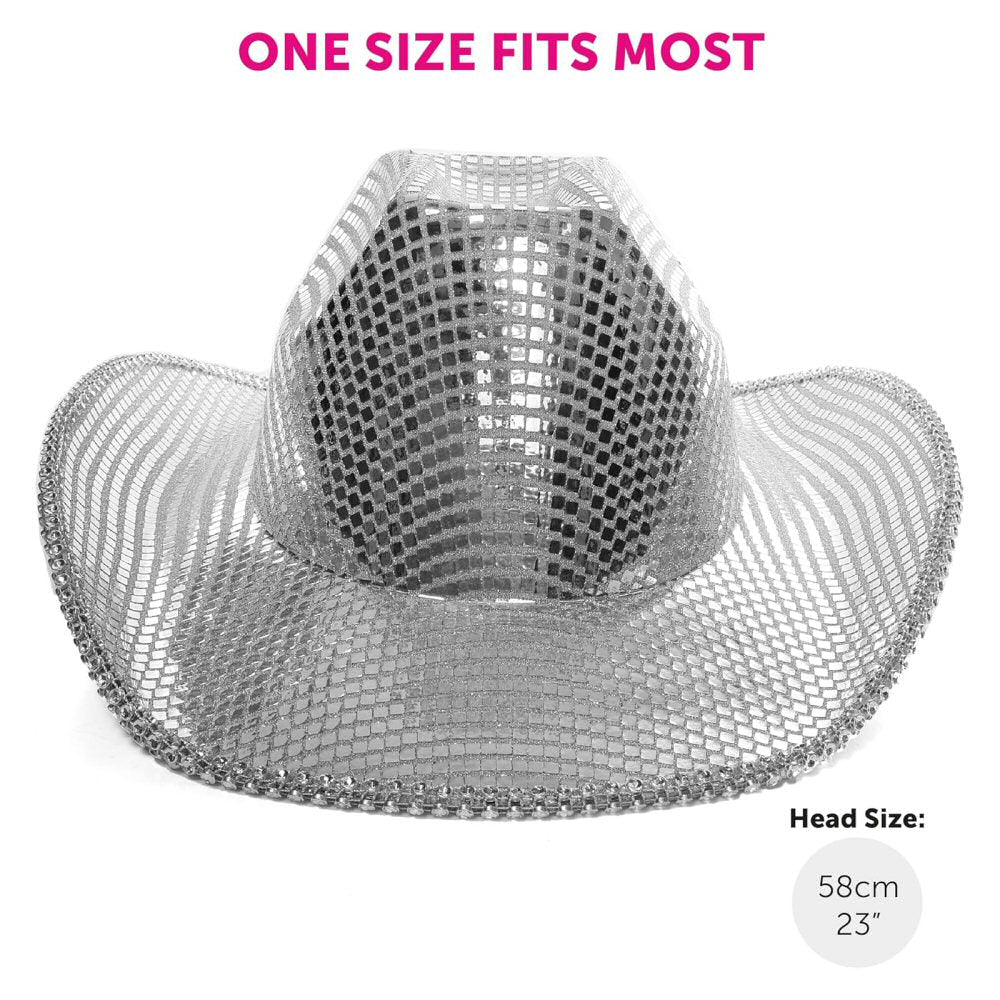 Mirrored Cowboy Hat - Silver Cowgirl Hat with Lightweight Reflective Mirror Ball Effect - One Size Fits Most Cowboy Hat FoneFunShop