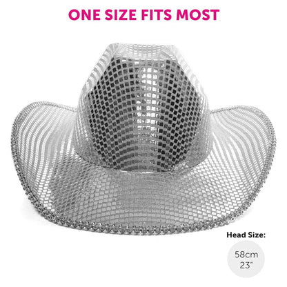 Mirrored Cowboy Hat - Silver Cowgirl Hat with Lightweight Reflective Mirror Ball Effect - One Size Fits Most Cowboy Hat FoneFunShop