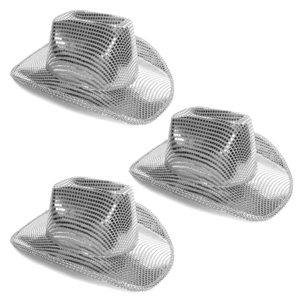 Mirrored Cowboy Hat - Silver Cowgirl Hat with Lightweight Reflective Mirror Ball Effect - One Size Fits Most Cowboy Hat FoneFunShop