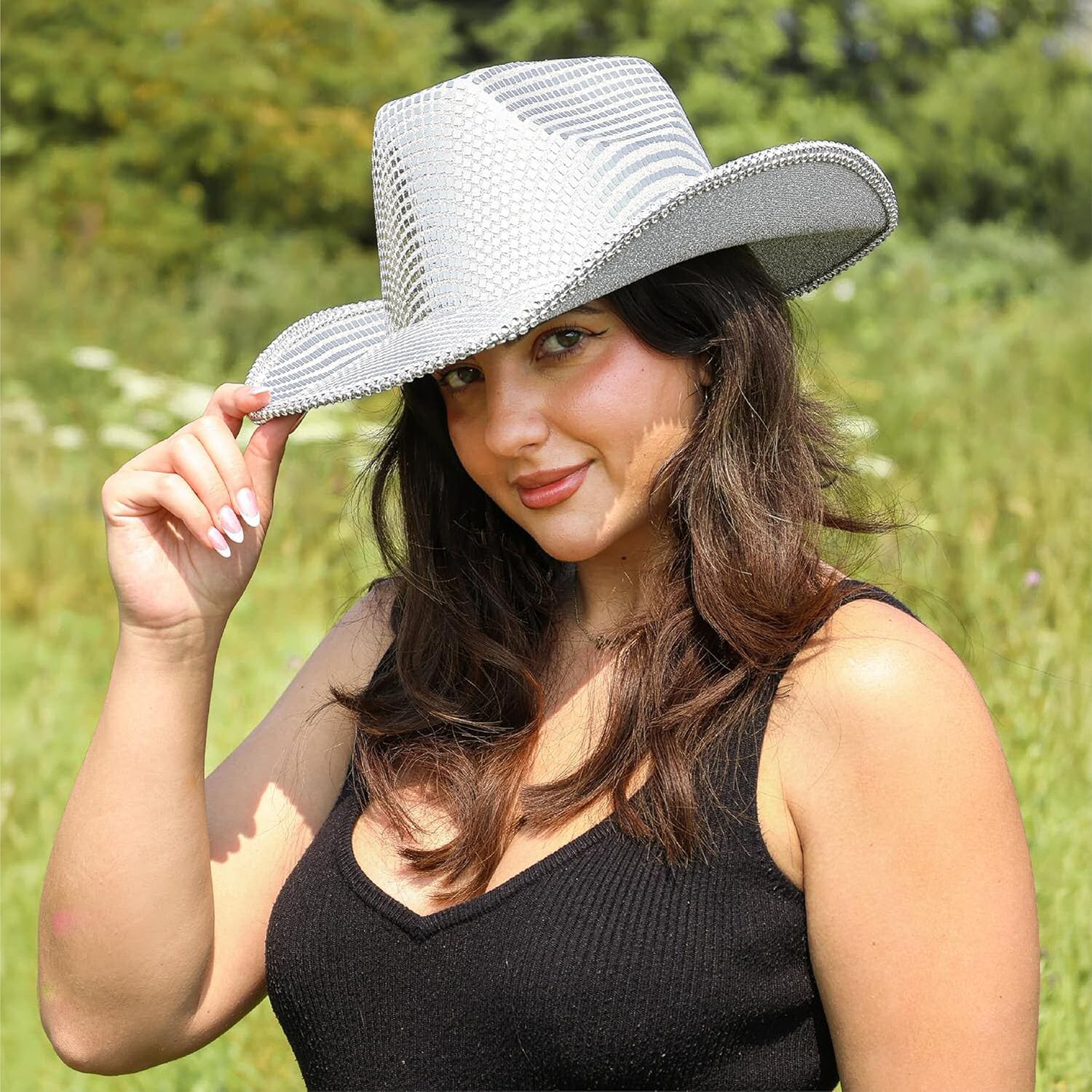 Mirrored Cowboy Hat - Silver Cowgirl Hat with Lightweight Reflective Mirror Ball Effect - One Size Fits Most Cowboy Hat FoneFunShop