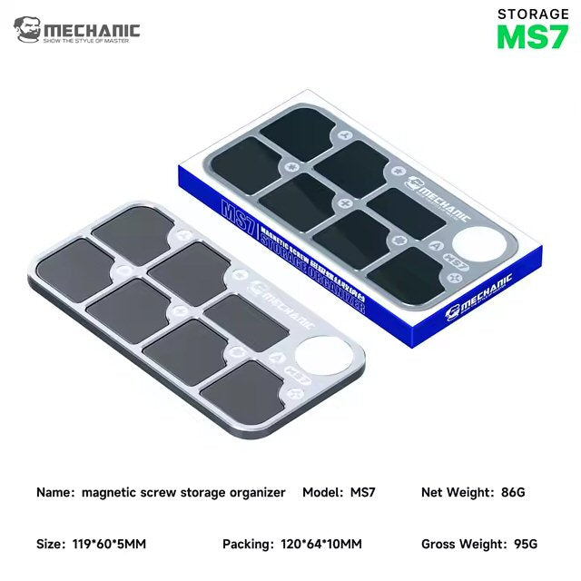Mechanic MS7 Magnetic Aluminum Storage Screw Mat with 7 Compartment Magnetic Screw FoneFunShop