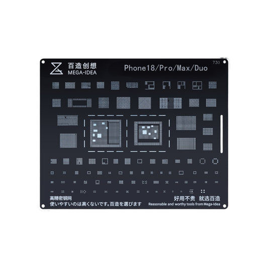 Mega-Idea Reballing Stencil for iPhone 18 Pro / Pro Max / Duo - Black No 730 Stencil FoneFunShop