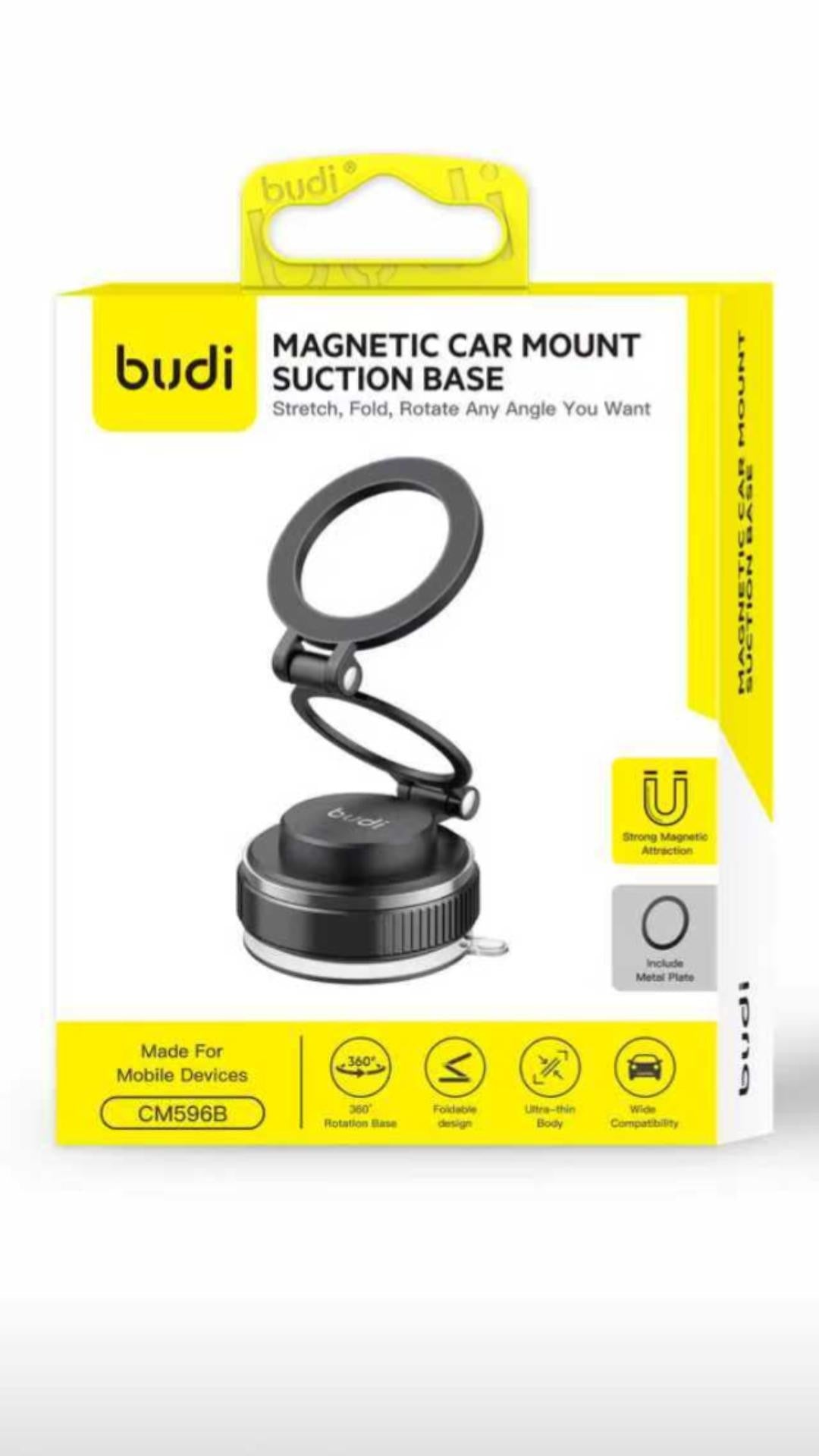 Budi Magnetic Car Phone Mount Foldable Suction Base 360 Rotation Car Mount FoneFunShop