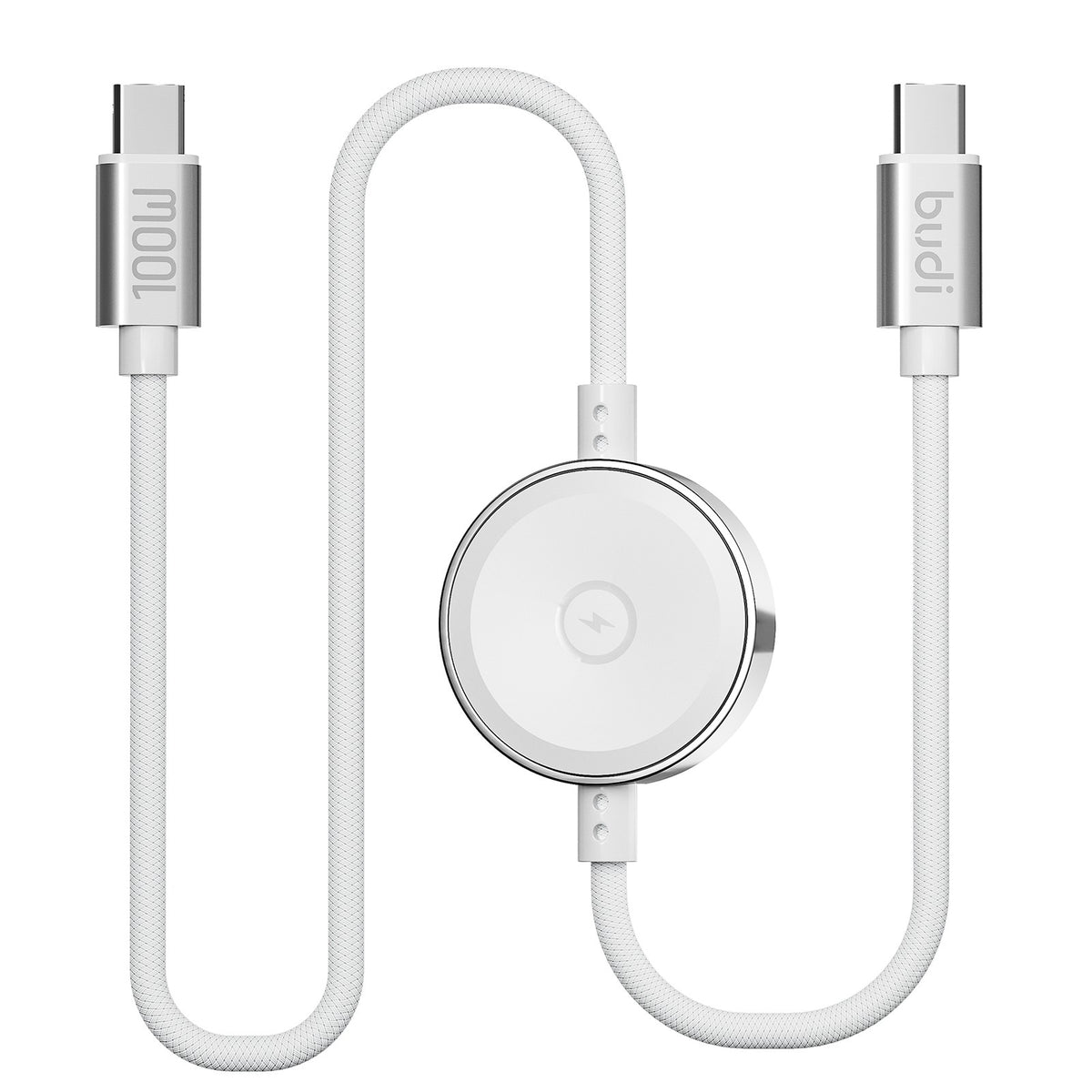 Budi 1.5M USB-C Cable 100W with Magnetic Smart Watch Charger White Cable FoneFunShop
