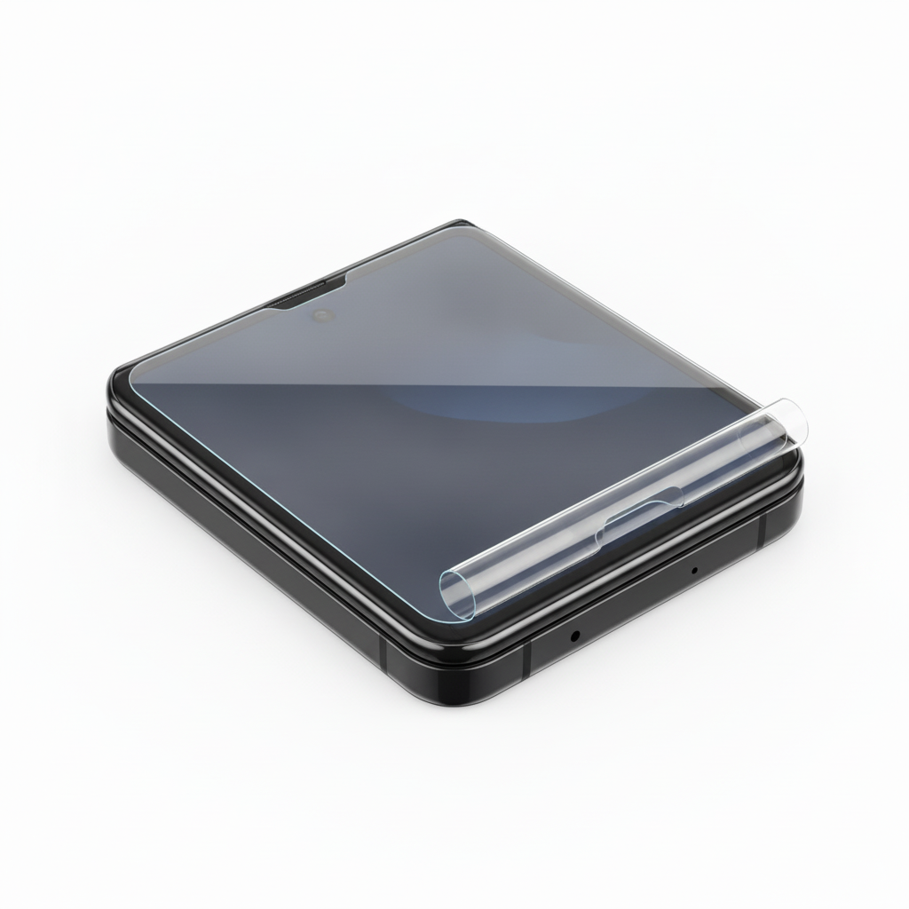 Clear hydrogel film fitted on Samsung Galaxy Z Flip 3 front cover screen