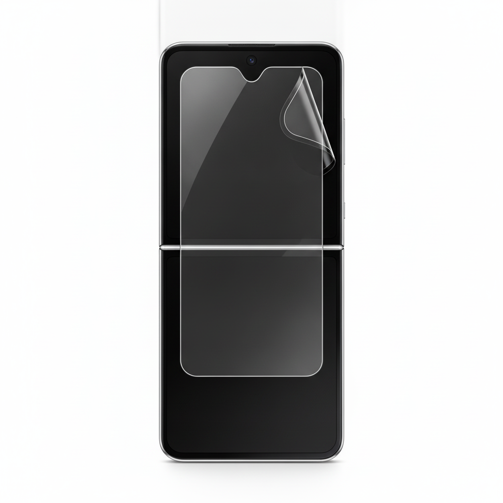 Clear hydrogel film fitted on Samsung Galaxy Z Flip 3 inner folding screen