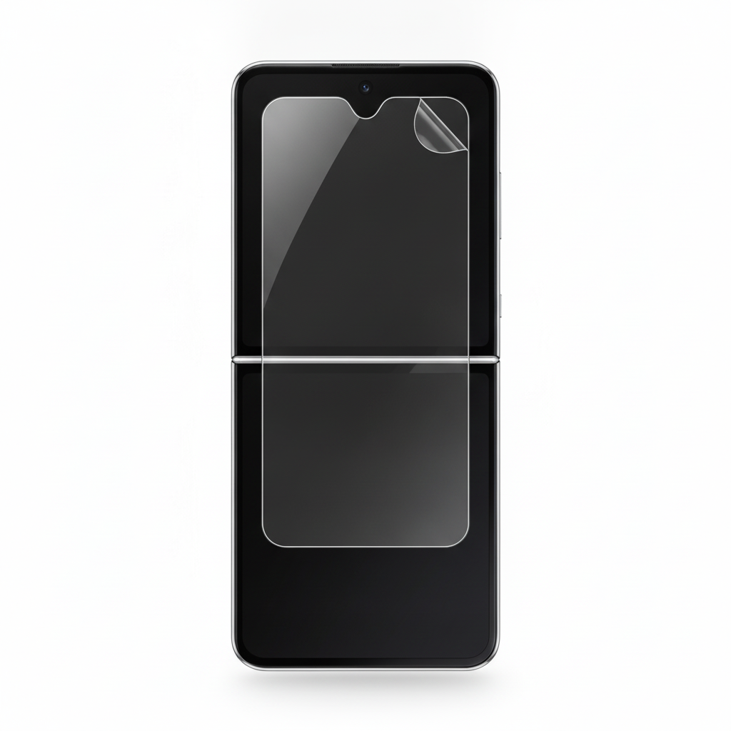 Clear hydrogel film fitted on Samsung Galaxy Z Flip 4 inner folding screen