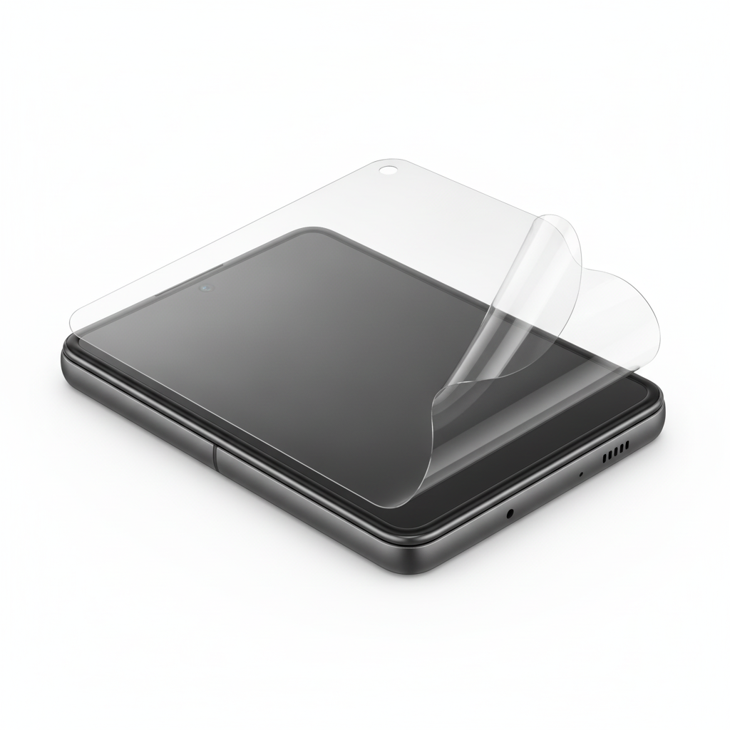 Clear hydrogel film fitted on Samsung Galaxy Z Flip 5 front cover screen