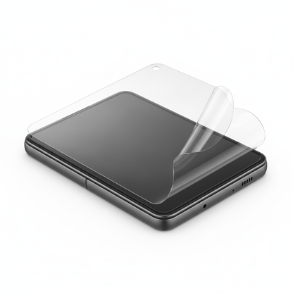 Clear hydrogel film fitted on Samsung Galaxy Z Flip 5 front cover screen