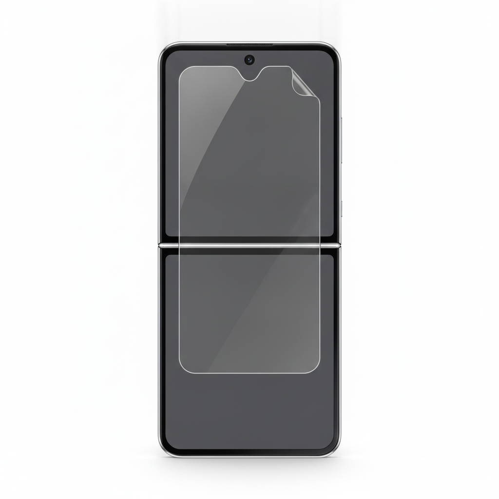 Clear hydrogel film fitted on Samsung Galaxy Z Flip 5 inner folding screen