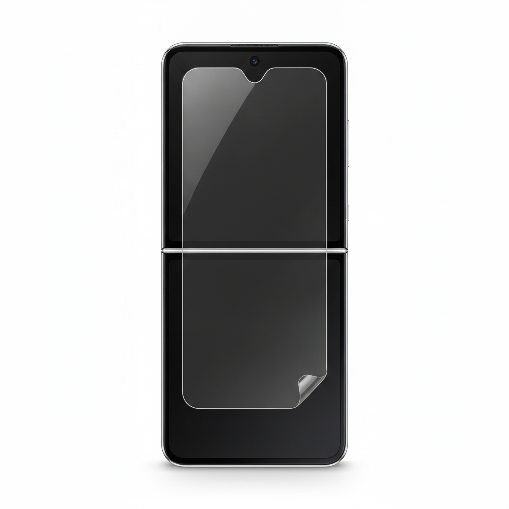 Clear hydrogel film fitted on Samsung Galaxy Z Flip 6 inner folding screen