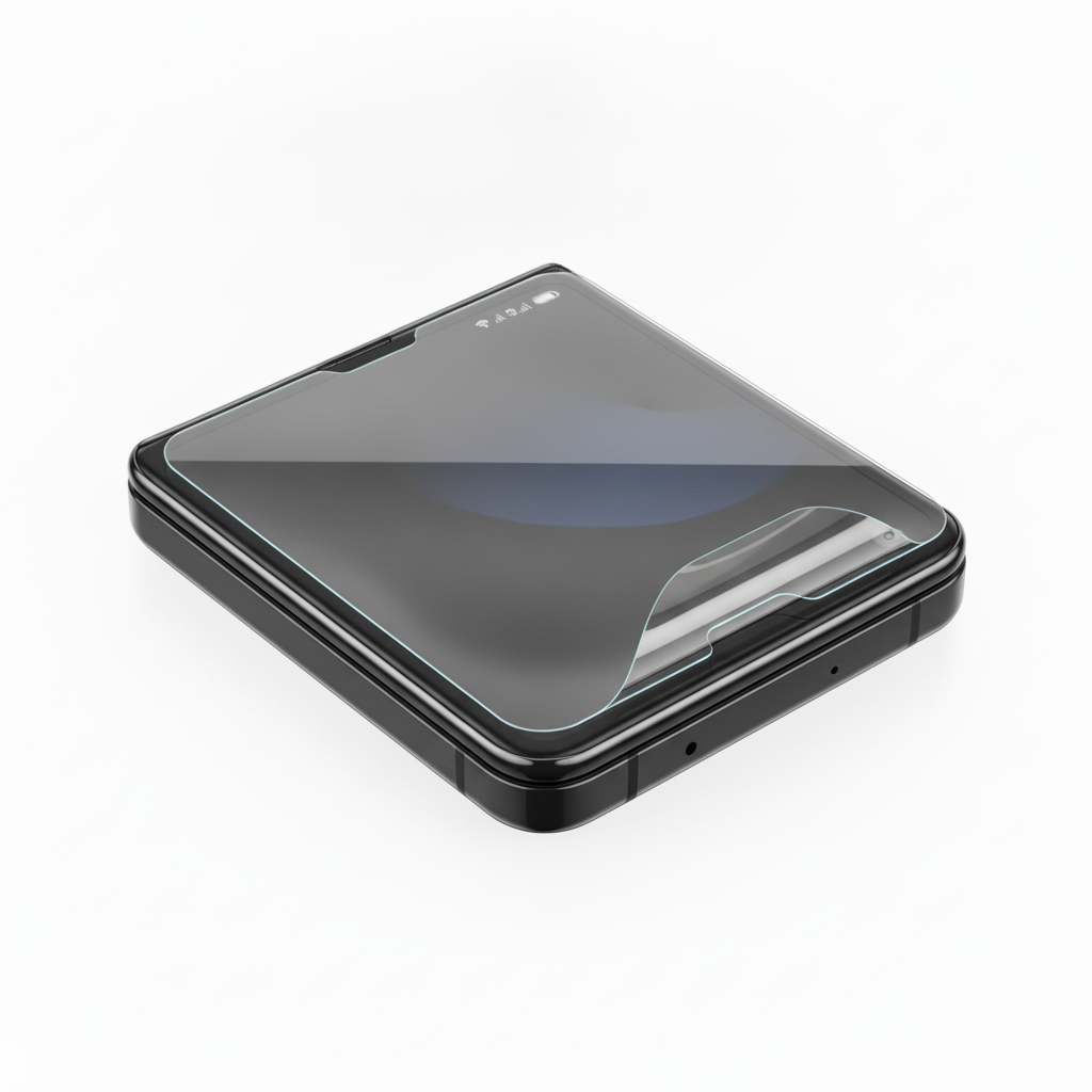 Clear hydrogel film fitted on Samsung Galaxy Z Flip 7 FE front cover screen