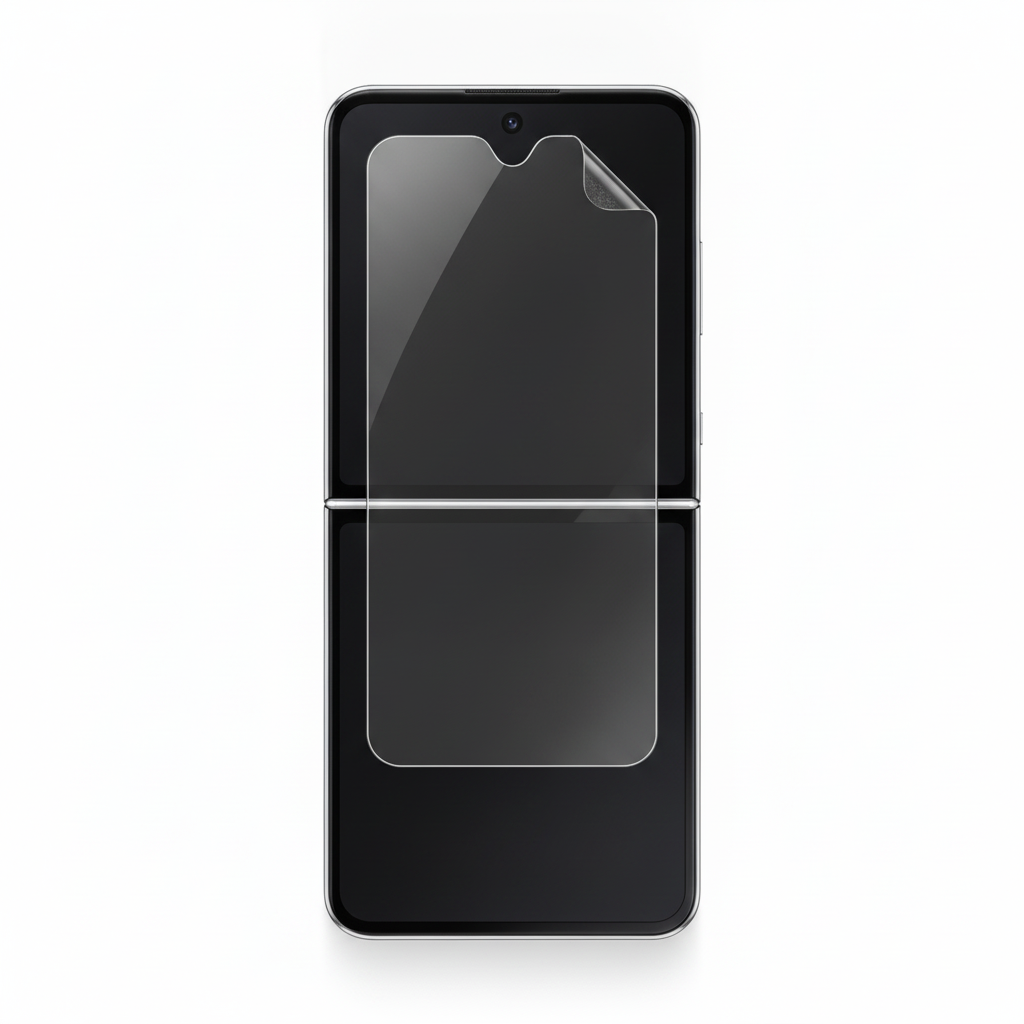 Clear hydrogel film fitted on Samsung Galaxy Z Flip 7 FE inner folding screen