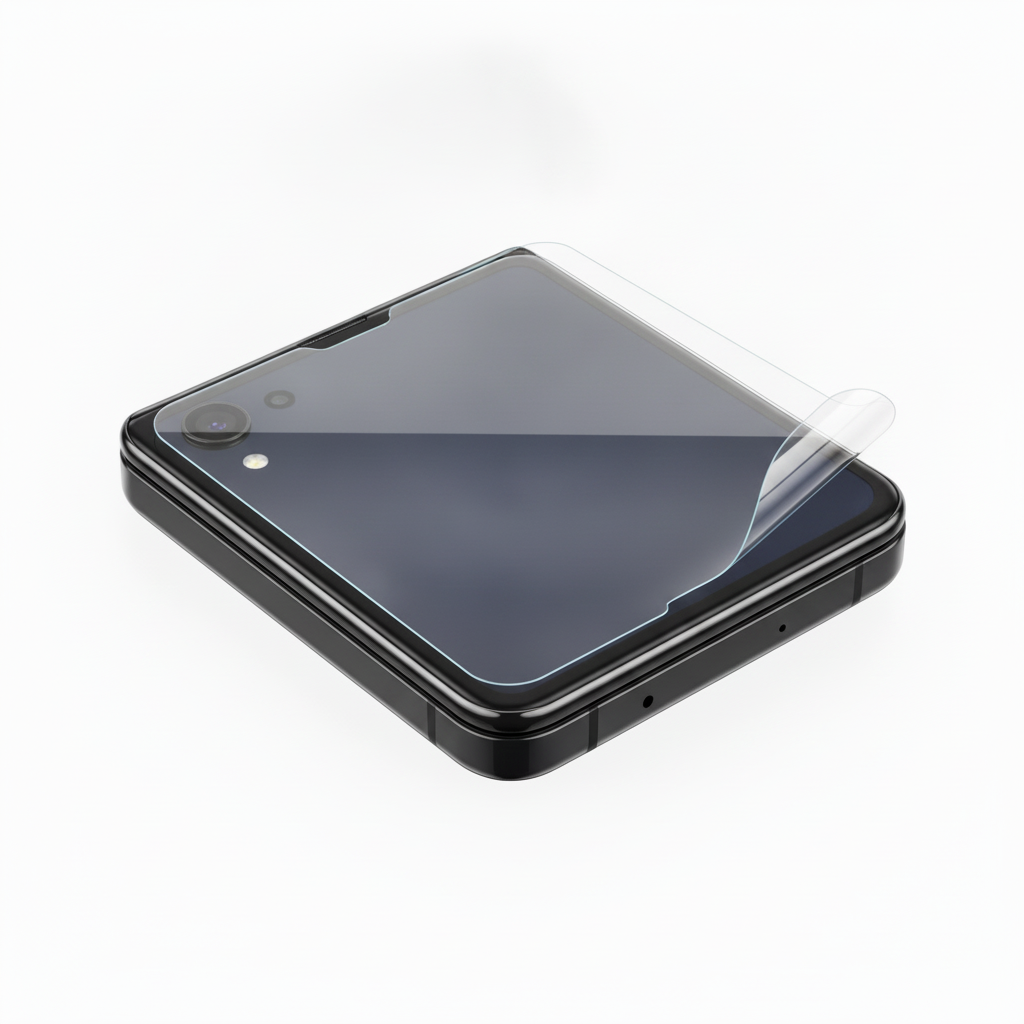 Clear hydrogel film fitted on Samsung Galaxy Z Flip 7 front cover screen