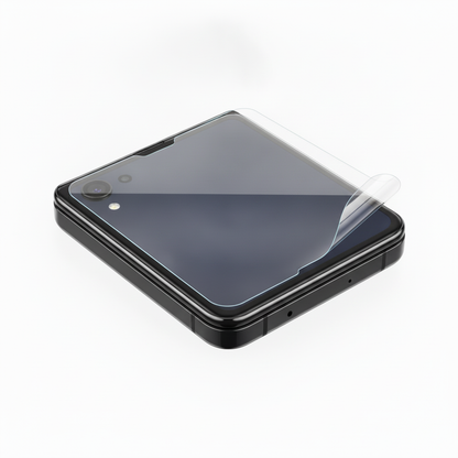 Clear hydrogel film fitted on Samsung Galaxy Z Flip 7 front cover screen