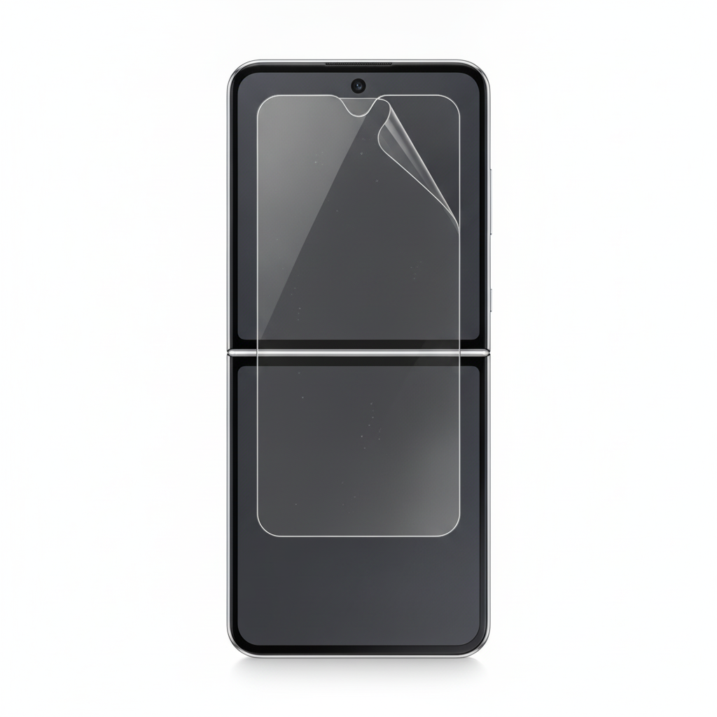 Clear hydrogel film fitted on Samsung Galaxy Z Flip 7 inner folding screen