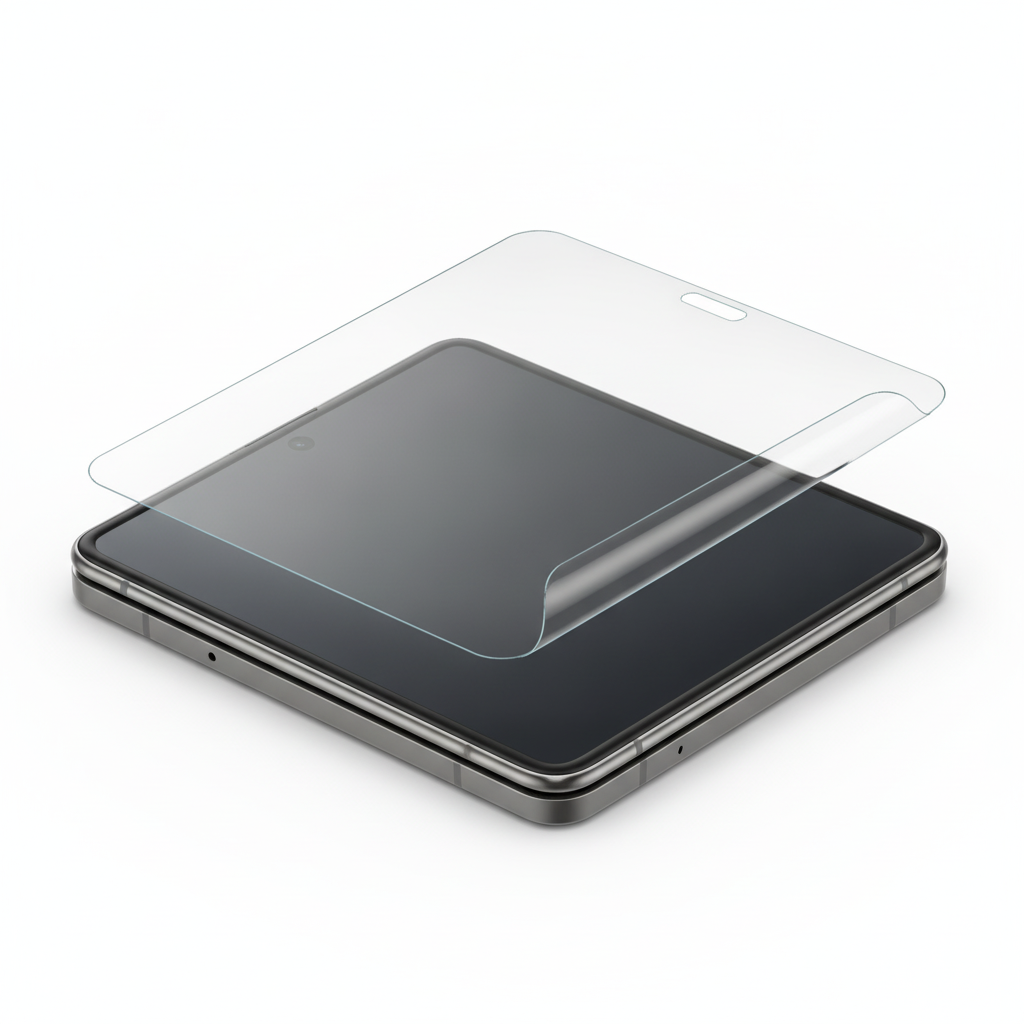 Clear hydrogel film fitted on Samsung Galaxy Z Fold 5 front cover screen
