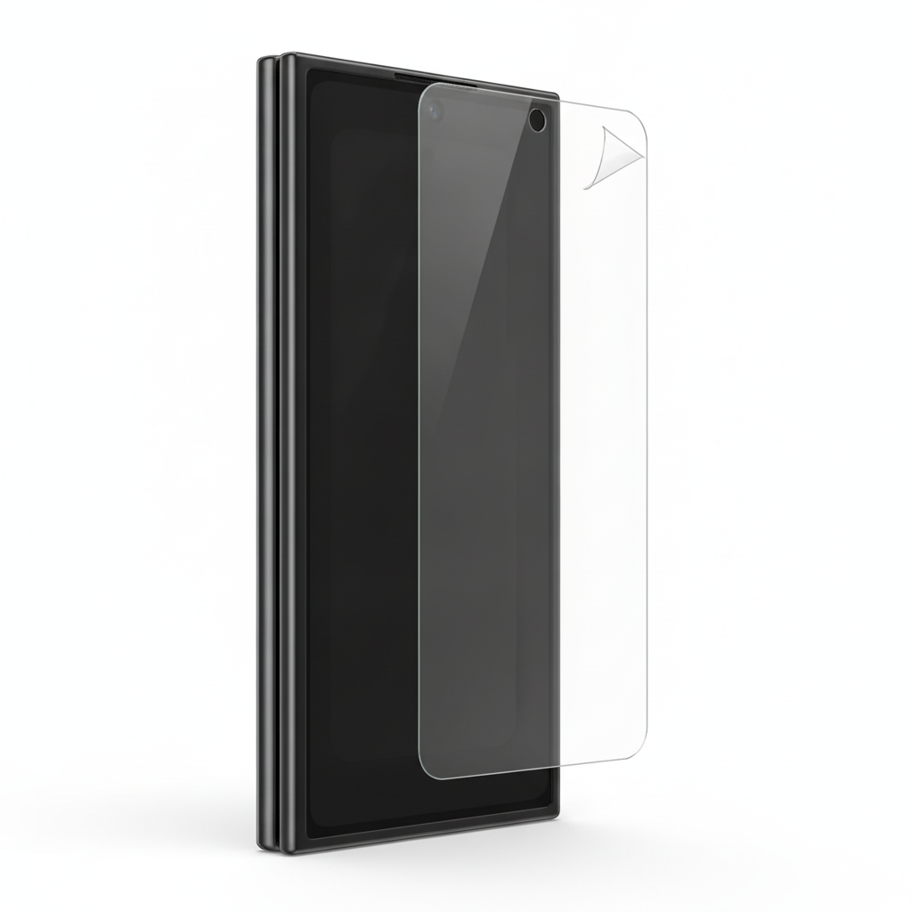 Clear hydrogel film fitted on Samsung Galaxy Z Fold 8 Ultra front cover screen