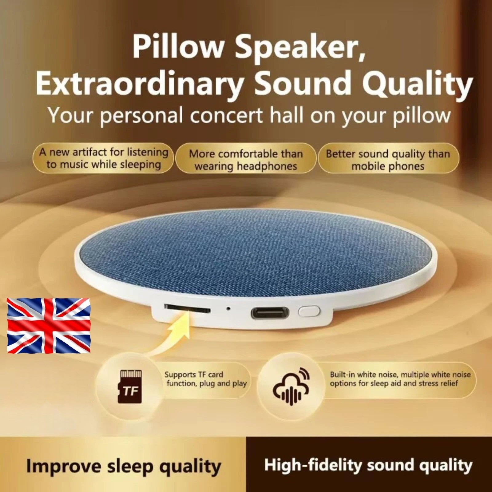 Under Pillow Speaker Ultra Thin for Sleeping Portable Bluetooth Bone Conduction Speaker FoneFunShop