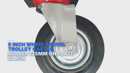 5 inch Wheel Swivel Trolley Caster Rubber 125mm On Plate Black Wheel FoneFunShop