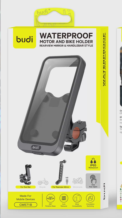 Budi Waterproof Motorbike and Bike Phone Holder IP65 Handlebar Mirror Phone Holder FoneFunShop