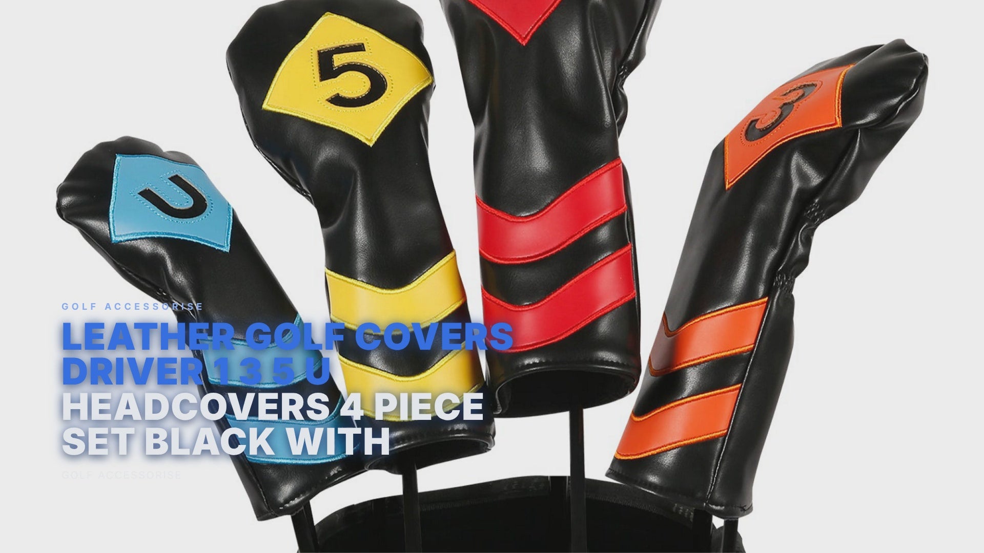 Leather Golf Covers Driver 1 3 5 U Headcovers 4 Piece Set Black with Multicoloured Golf Accessorise FoneFunShop