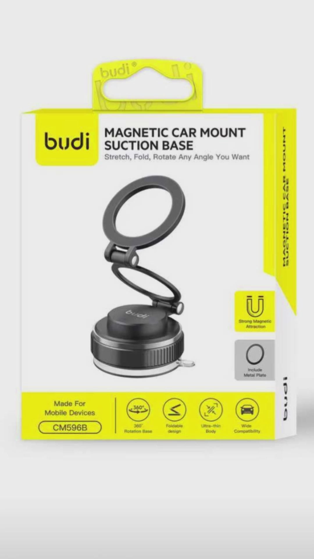 Budi Magnetic Car Phone Mount Foldable Suction Base 360 Rotation Car Mount FoneFunShop