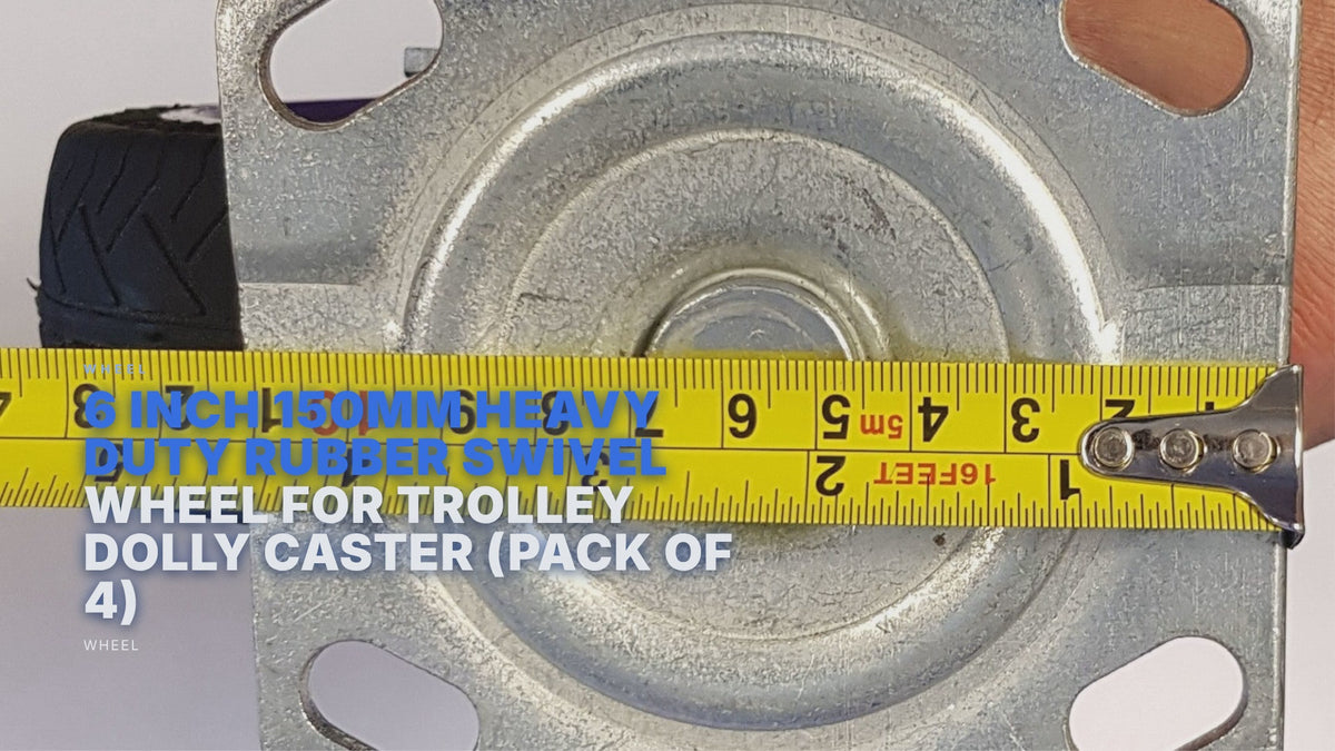6 Inch 150mm Heavy Duty Rubber Swivel Castor Wheel For Trolley Dolly Caster (Pack of 4) Wheel FoneFunShop