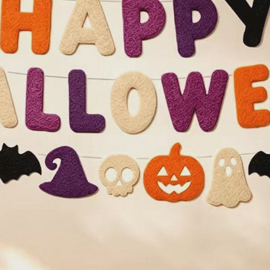 Happy Halloween Felt Banner Orange Purple Black Pumpkin Witch Skull Decor Halloween Decoration FoneFunShop