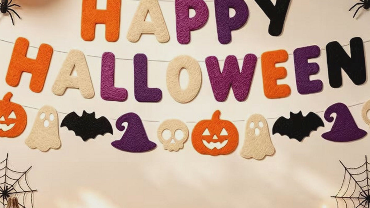 Happy Halloween Felt Banner Orange Purple Black Pumpkin Witch Skull Decor Halloween Decoration FoneFunShop
