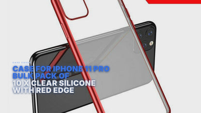 Case For iPhone 11 Pro Bulk Pack of 10 X Clear Silicone With Red Edge Case Cover FoneFunShop