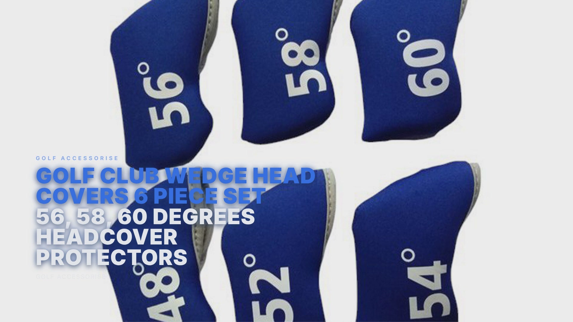 Golf Club Wedge Head Covers 6 Piece Set 48, 52, 54, 56, 58, 60 Degrees Headcover Protectors Blue with White Numbers. Golf Accessorise FoneFunShop