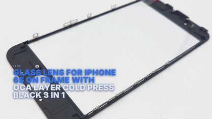 Glass Lens For iPhone 6s on Frame with OCA Layer Cold Press Black 3 in 1 Lens FoneFunShop