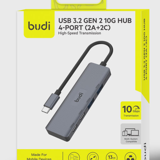Budi 4-Port USB 3 Gen 2 10Gbps USB-C Hub 2 x USB-A 2 x USB-C USB Hub FoneFunShop