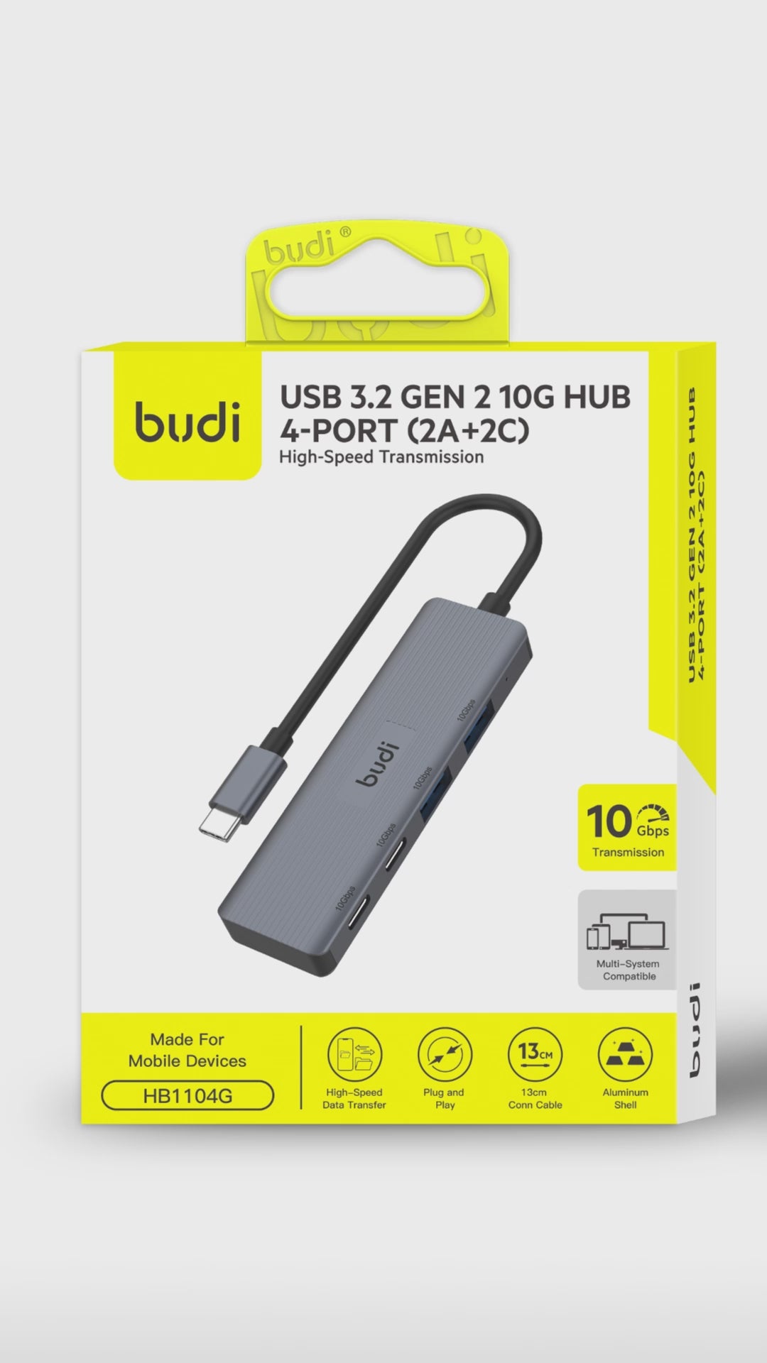 Budi 4-Port USB 3 Gen 2 10Gbps USB-C Hub 2 x USB-A 2 x USB-C USB Hub FoneFunShop