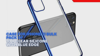 Case For iPhone 11 Bulk Pack of 10 X Clear Silicone With Blue Edge Case Cover FoneFunShop