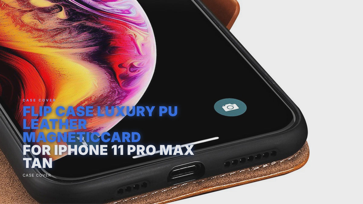 Flip Case Luxury PU Leather MagneticCard Holder For iPhone 11 Pro Max Tan Case Cover FoneFunShop