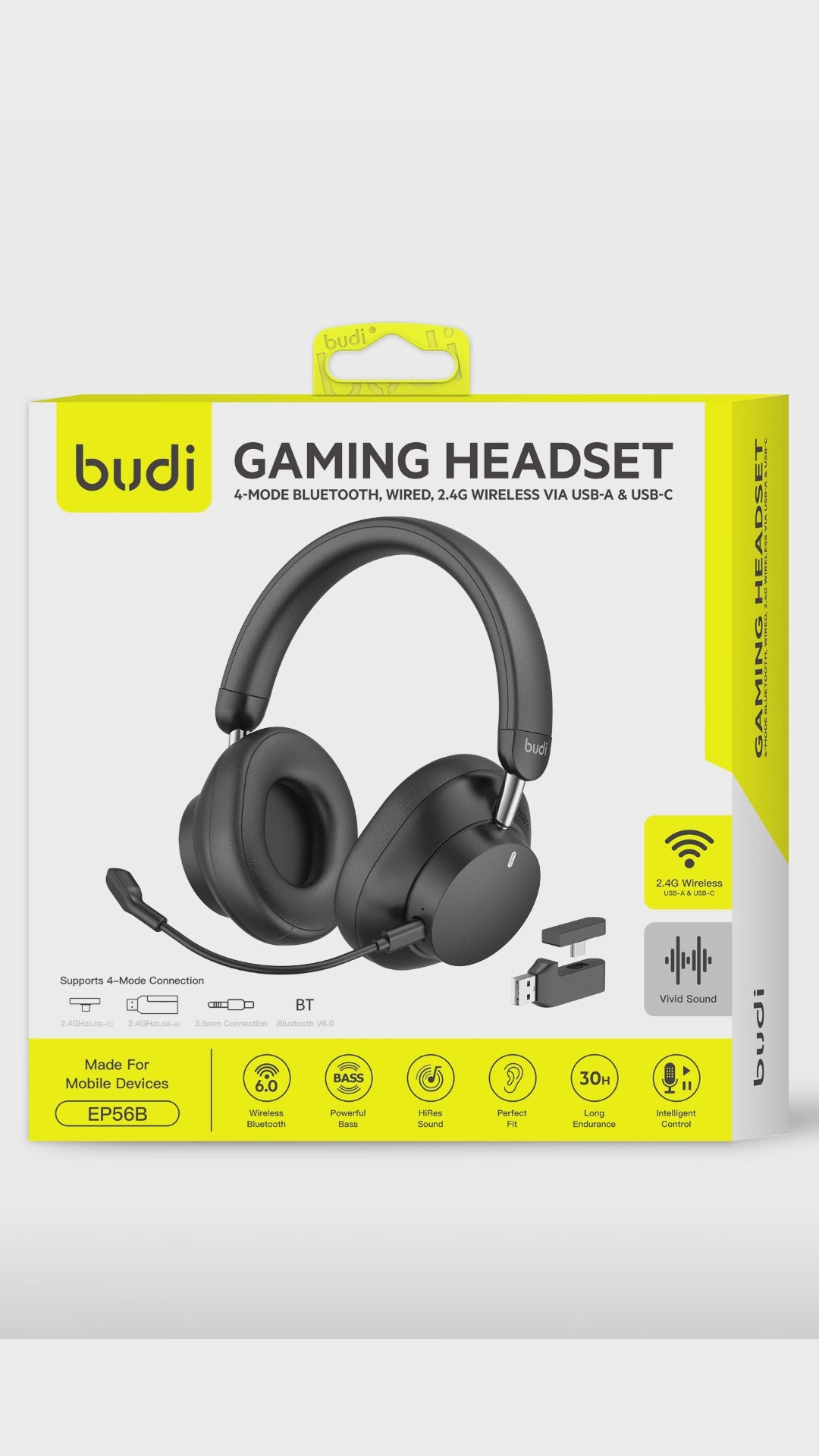 Budi Wireless Gaming Headset 2.4G Bluetooth Wired 40mm Drivers 33H Headset FoneFunShop