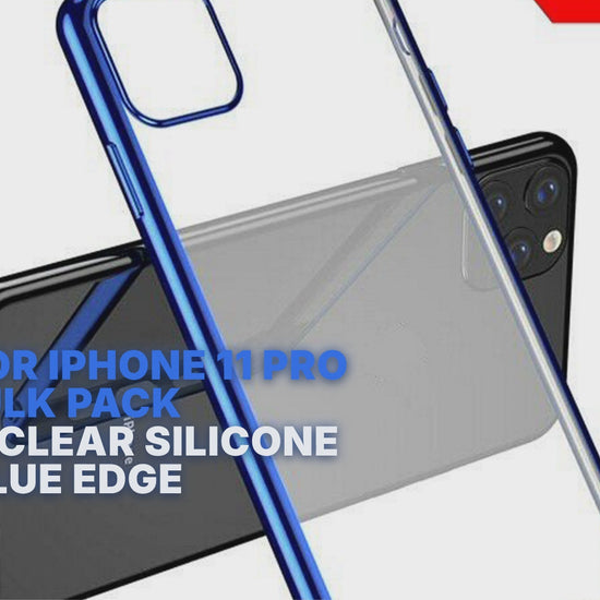 Case For iPhone 11 Pro Max Bulk Pack of 10 X Clear Silicone With Blue Edge Case Cover FoneFunShop