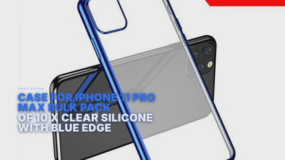 Case For iPhone 11 Pro Max Bulk Pack of 10 X Clear Silicone With Blue Edge Case Cover FoneFunShop