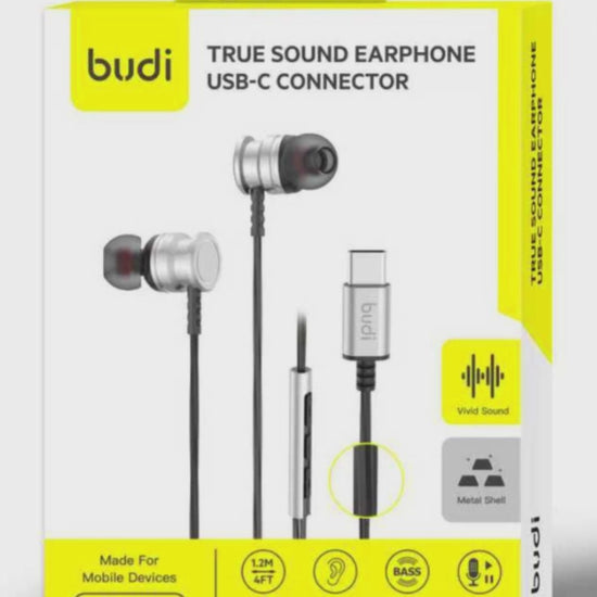 Budi EP79TB USB-C Metal Earphones True Sound with Mic 1.2M Earphones FoneFunShop