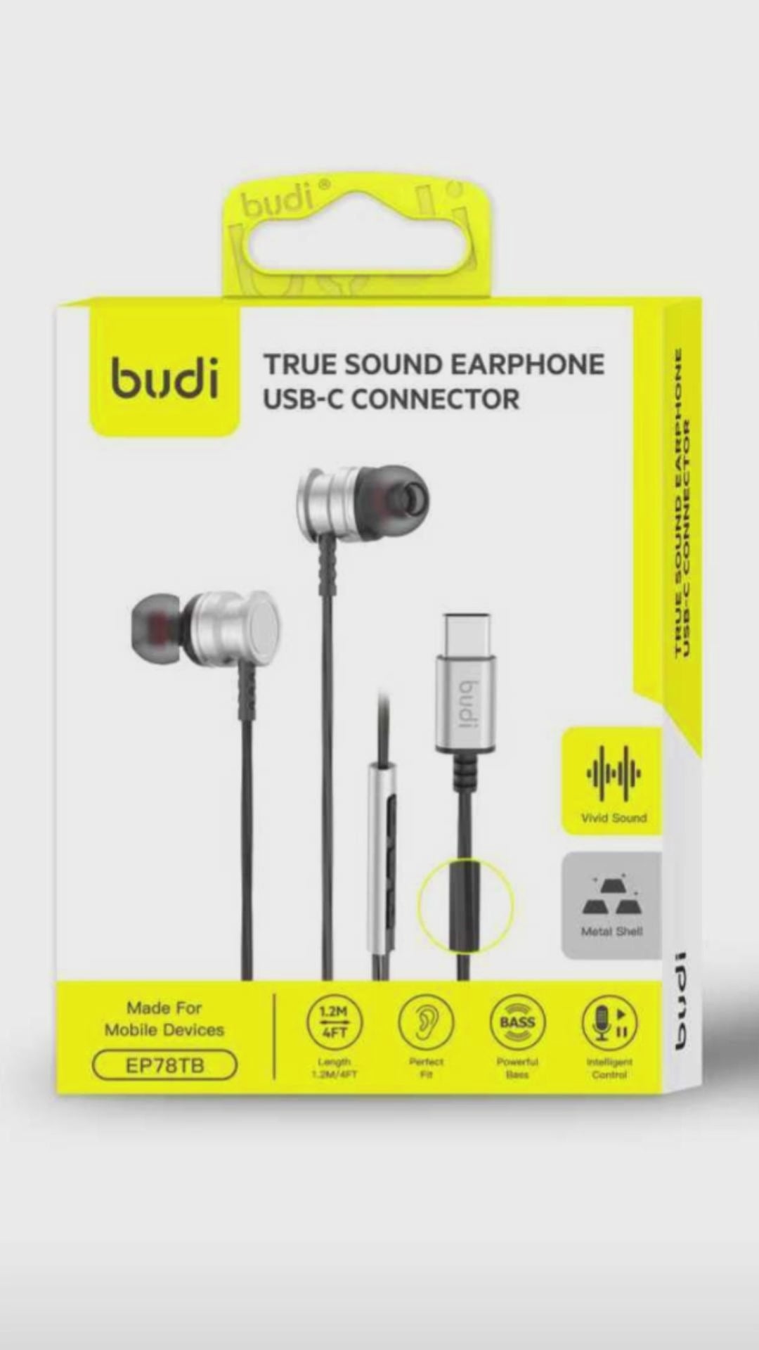 Budi EP79TB USB-C Metal Earphones True Sound with Mic 1.2M Earphones FoneFunShop