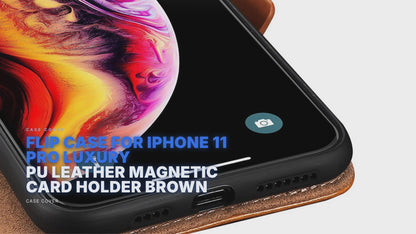 Flip Case For iPhone 11 Pro Luxury PU Leather Magnetic Card Holder Brown Case Cover FoneFunShop
