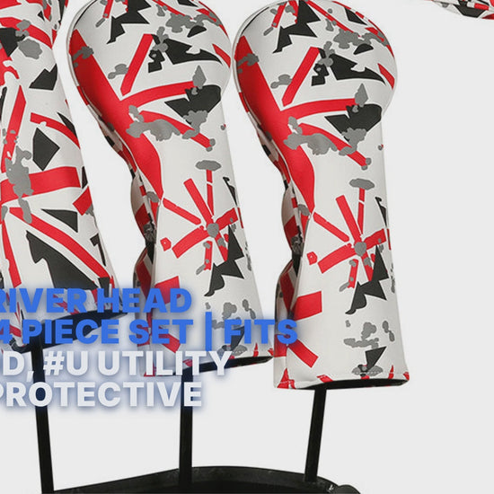 Golf Driver Head Cover 4 Piece Set | Fits #1 Driver, #3 Wood, #5 Wood, #U Utility Club | Protective Headcovers British Flag Union Jack Red Golf Accessorise FoneFunShop