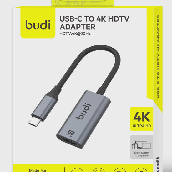 Budi USB-C to HDMI Adapter 4K 30Hz Aluminium Plug and Play Grey Adapter FoneFunShop