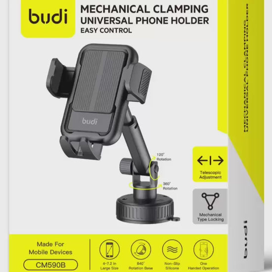 Budi Mechanical Clamping Universal Phone Holder - Easy Control 840 Degrees Triple Rotation Budi FoneFunShop