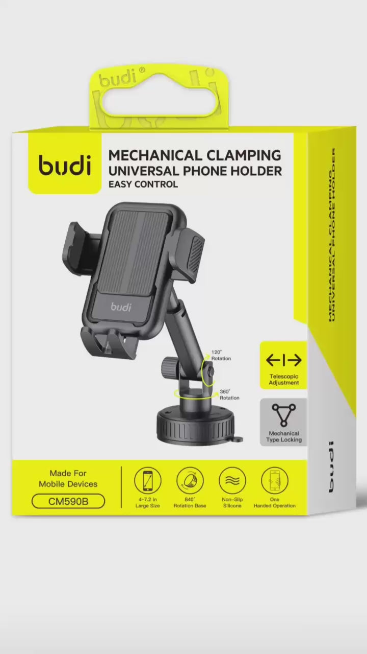 Budi Mechanical Clamping Universal Phone Holder - Easy Control 840 Degrees Triple Rotation Budi FoneFunShop